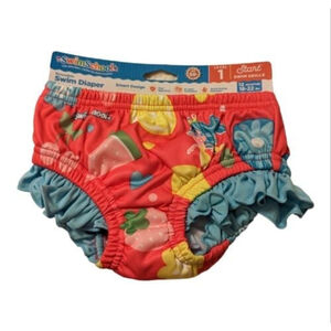 3 SwimSchool Reusable Swim Diaper Girls 12 mos w/ Elastic Waist and Leg Openings